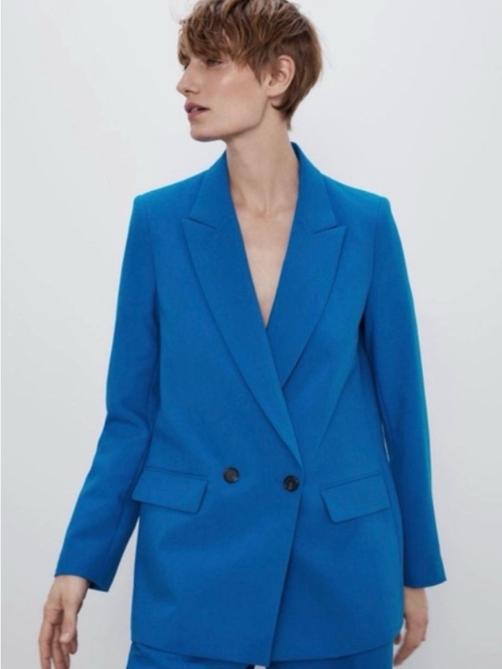 Zara Bright Blue Double-Breasted Blazer